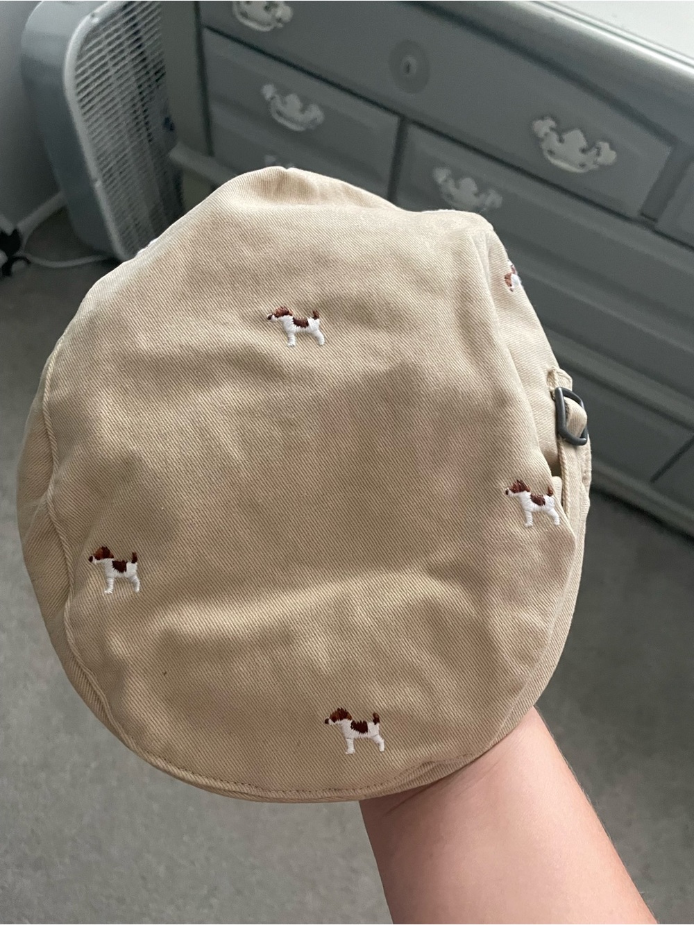 Janie and Jack Tan Embroidered Dog Newsboy Cap